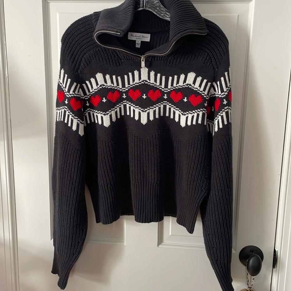 NWOT super cute flattering flirty feminine cropped navy heart sweater S ♥️♥️♥️